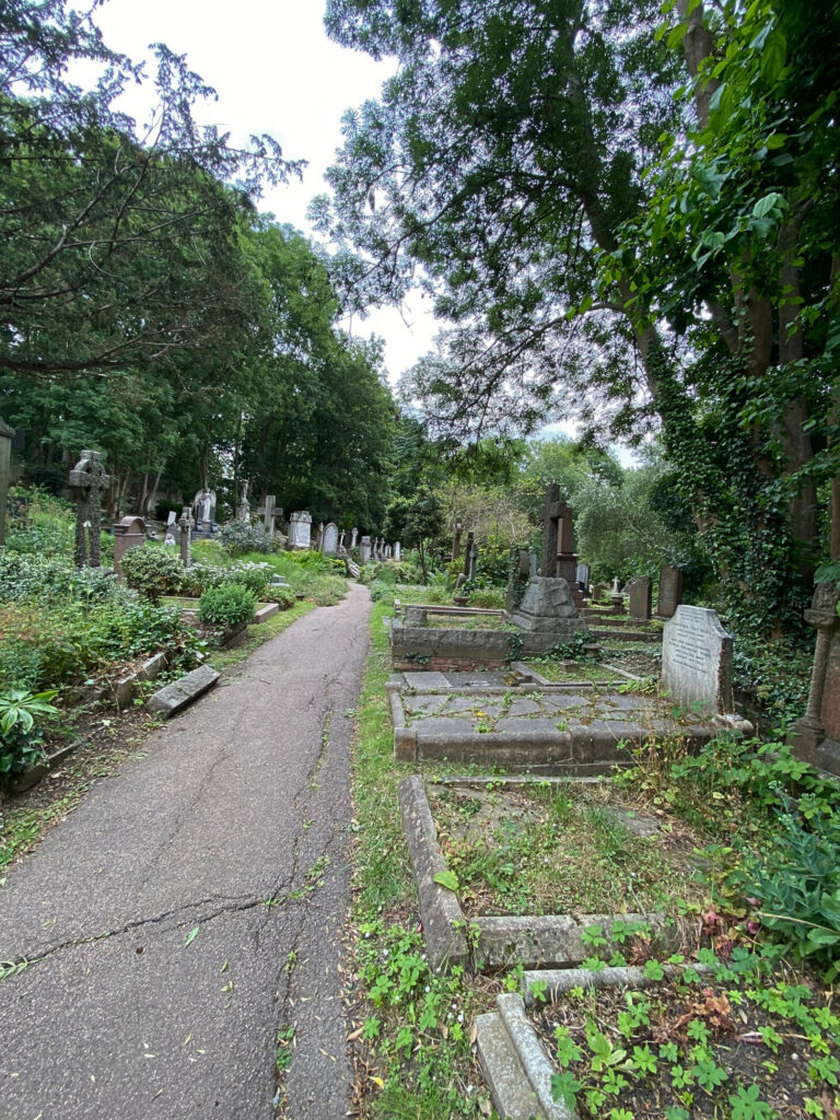 The east side of Highgate Cemetery