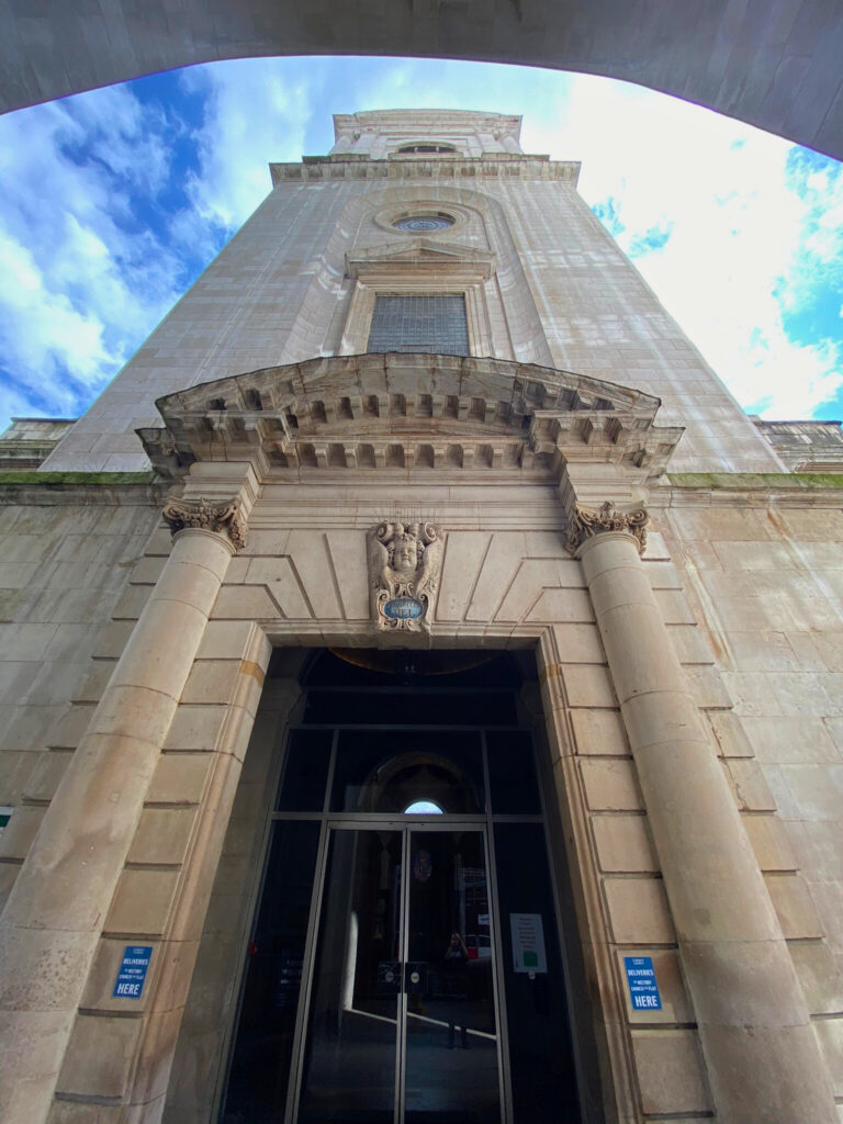 the front of St. Bride's church