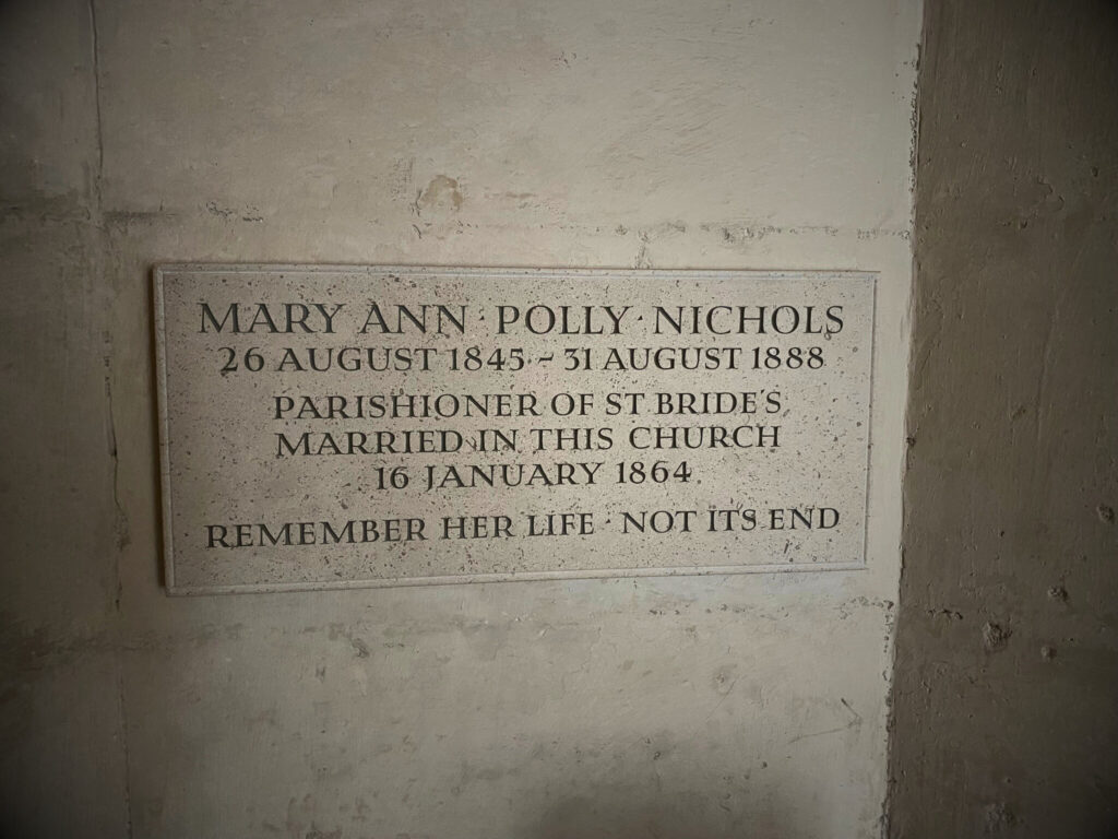 Mary Ann Nichols memorial at St Bride's