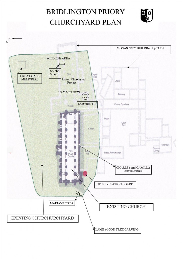 Map of Bridlington Priory, with previously existing buildings also shown